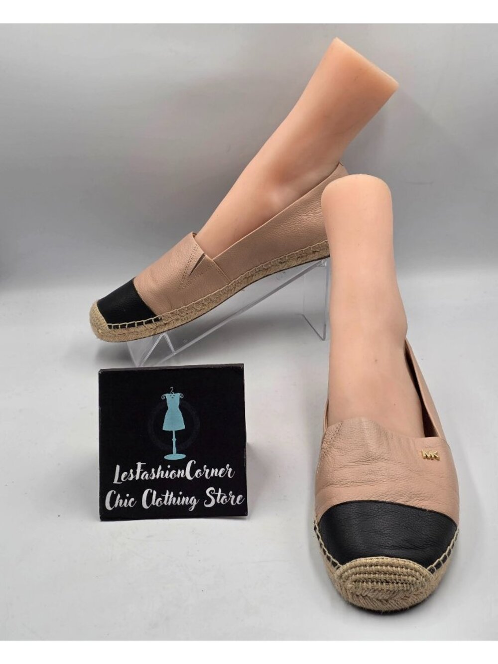 Michael Kors Women's Pink Black Leather Kendrick Cap Toe Espadrilles Size10 3948